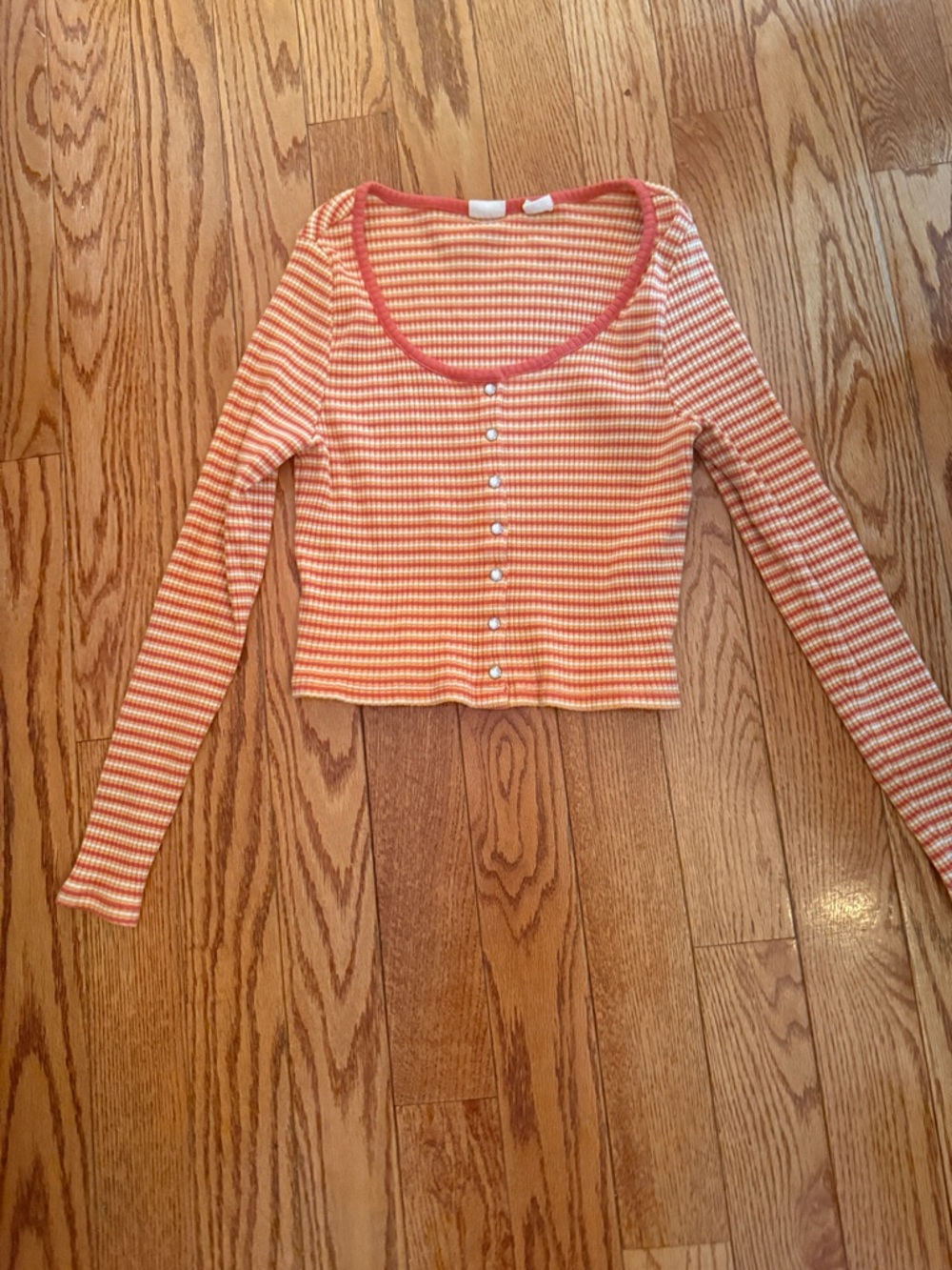 Levi's Orange and Cream Striped Ribbed Button-Front Long Sleeve